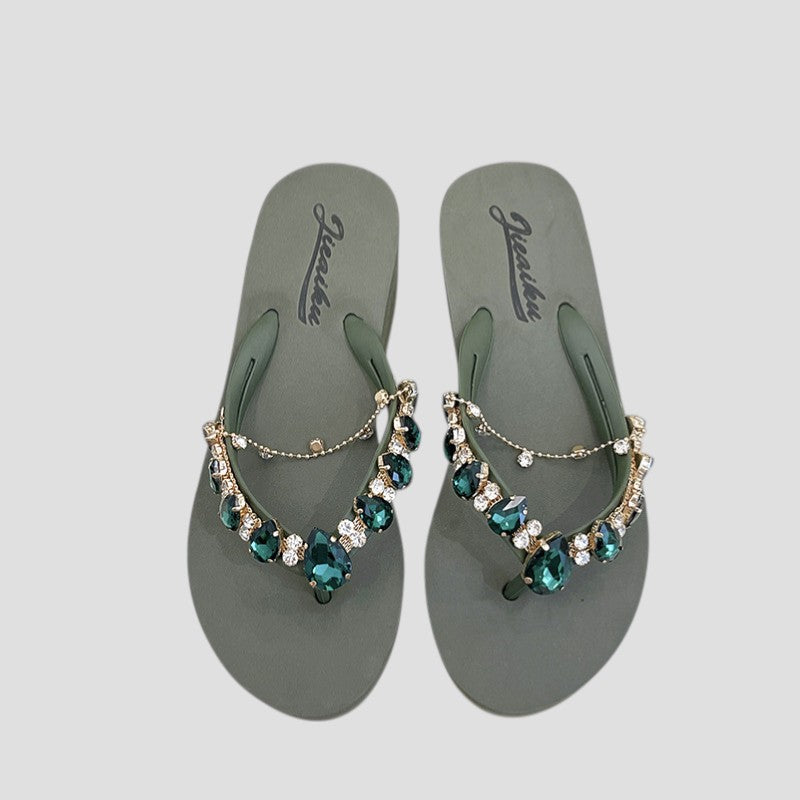 Tongs à Semelle Épaisse Et Chaîne En Strass Pour Femmes