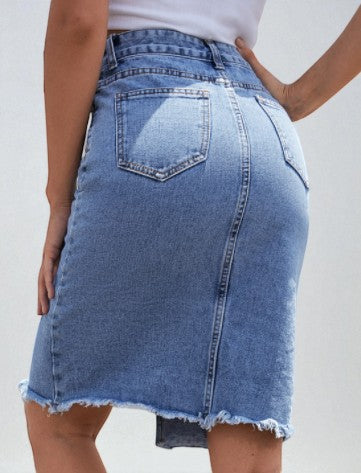 Jupe En Jean Mi-longue Taille Haute
