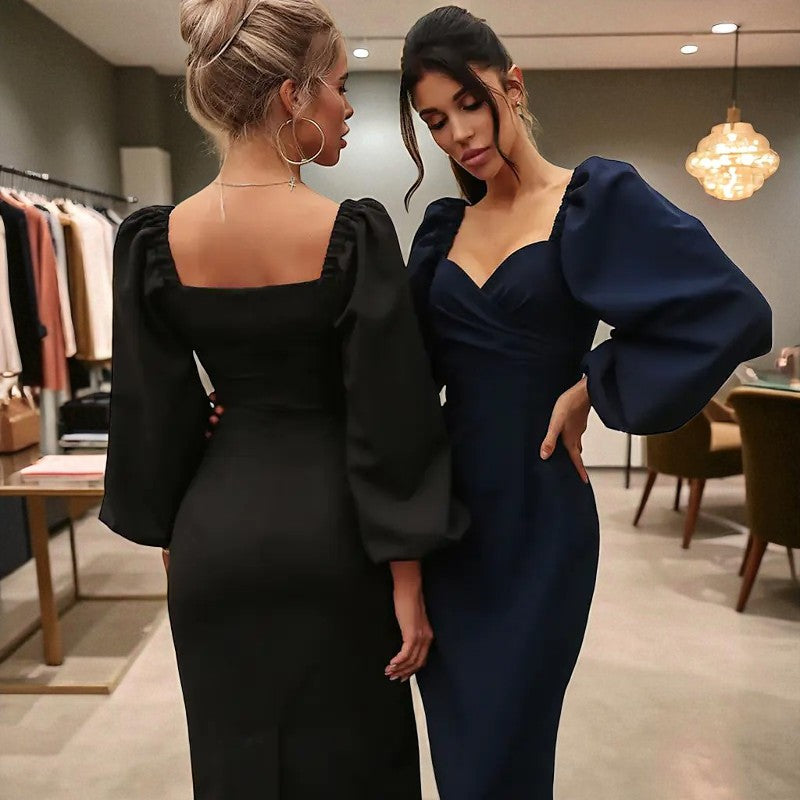 Robe Élégante à Manches Longues Et Taille Définie