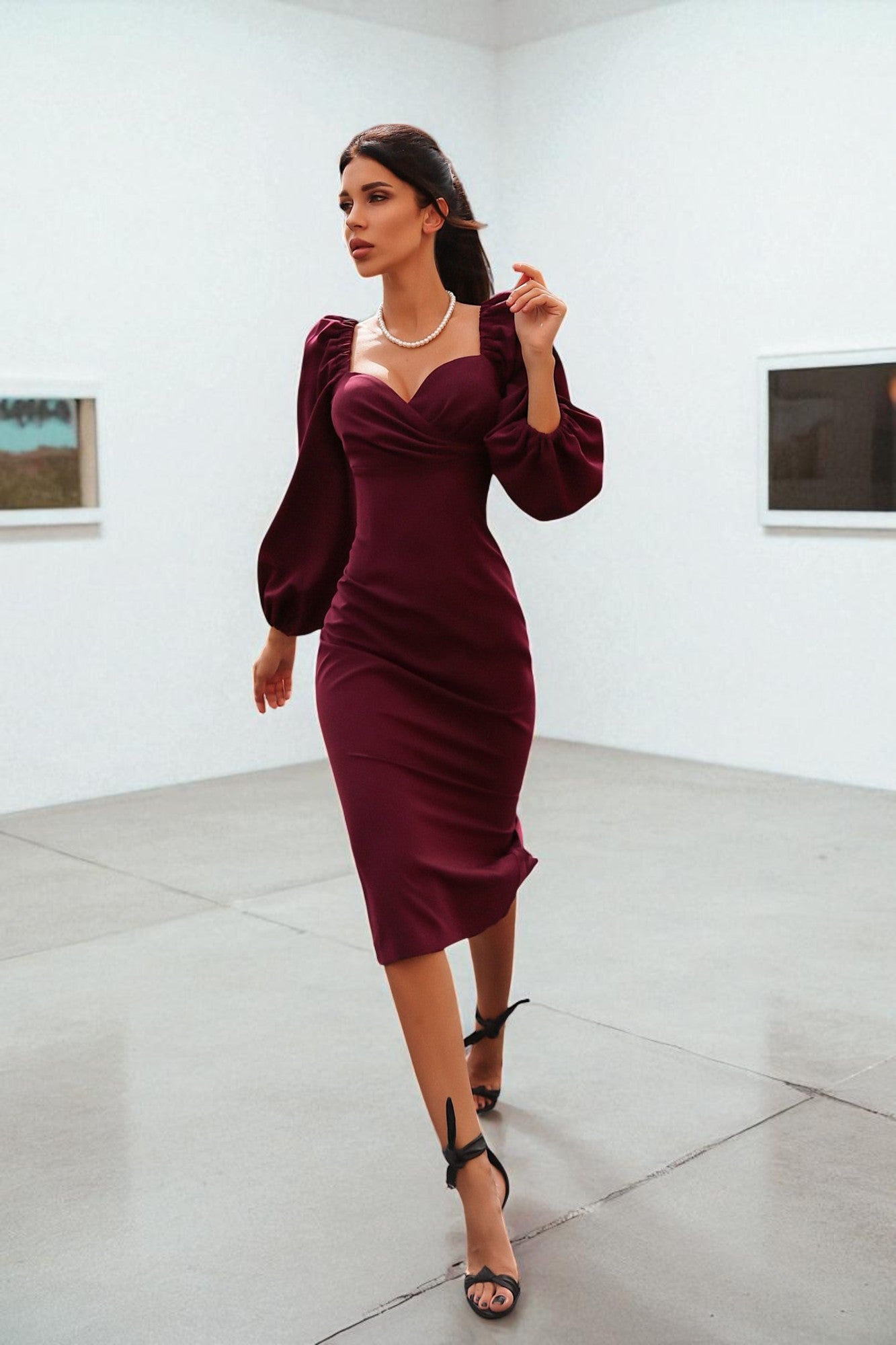 Robe Élégante à Manches Longues Et Taille Définie