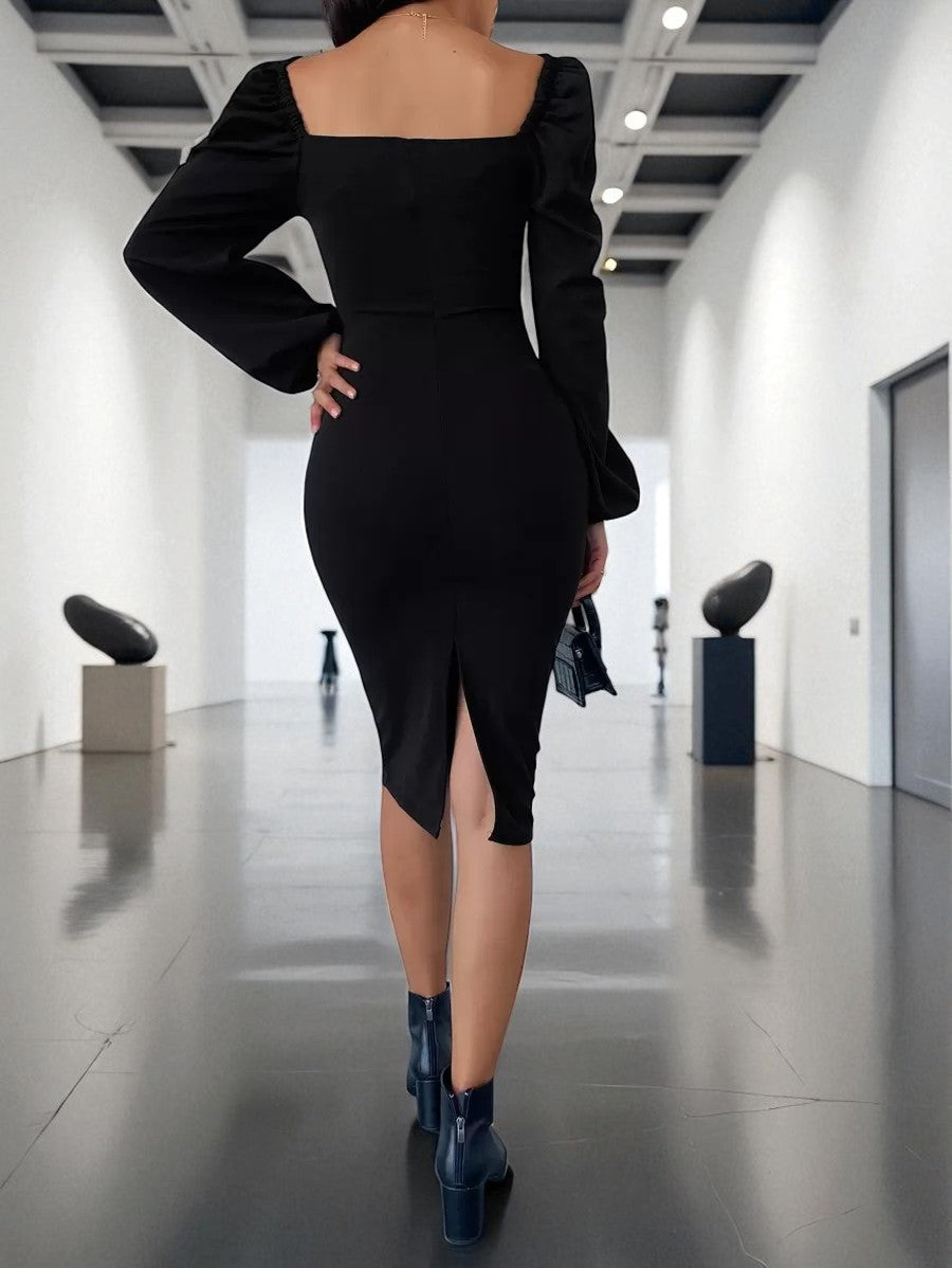 Robe Élégante à Manches Longues Et Taille Définie