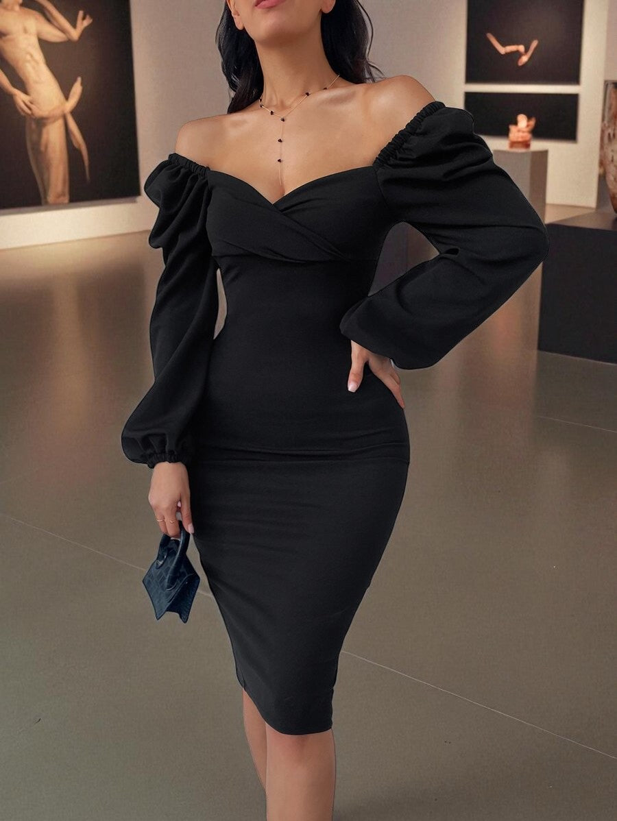 Robe Élégante à Manches Longues Et Taille Définie
