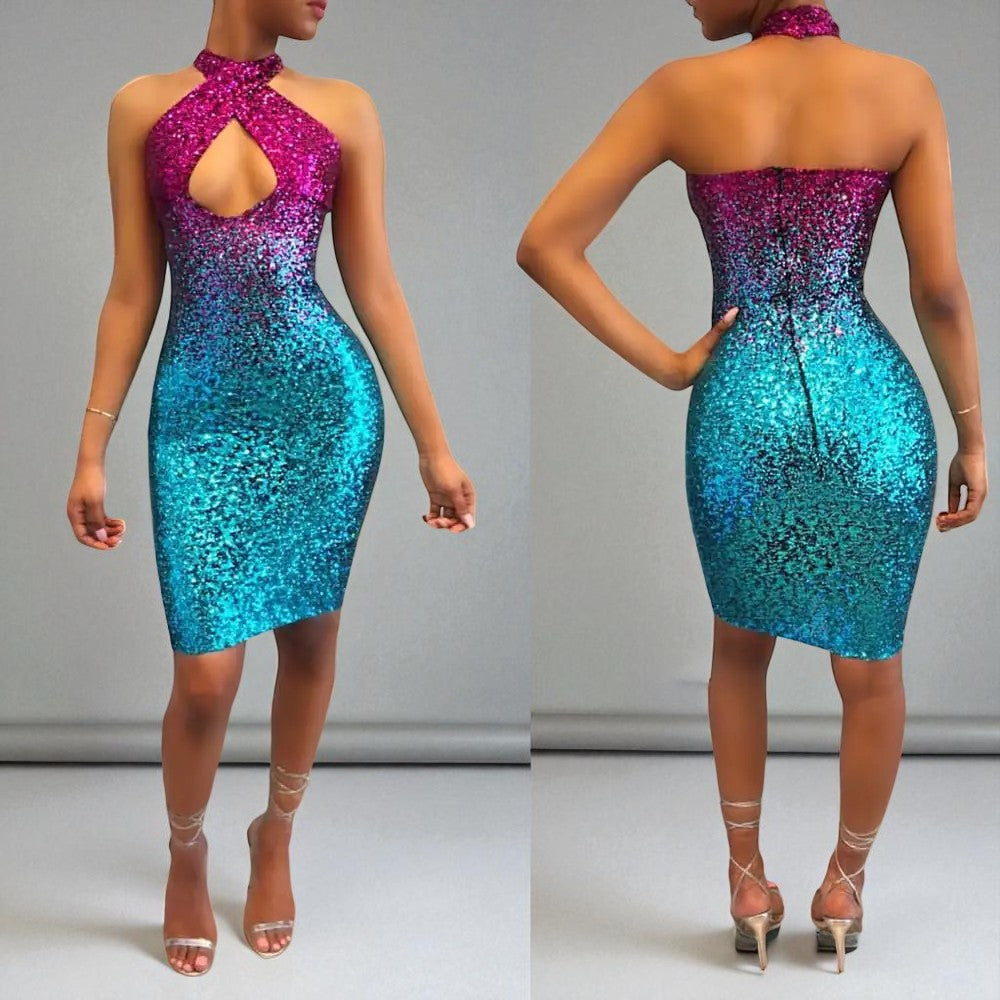 Robe Dos Nu à Paillettes Dégradées
