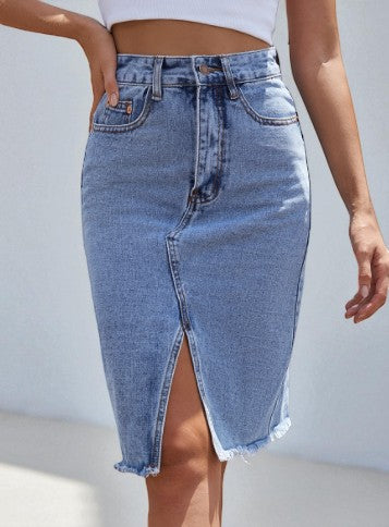 Jupe En Jean Mi-longue Taille Haute