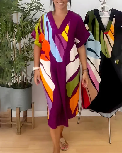 Robe Longue Fluide à Manches Courtes