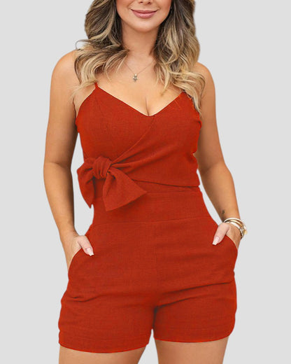 Combinaison Nœud Papillon De Couleur Unie Pour Femme Printemps-été