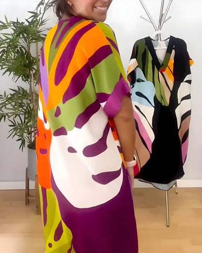 Robe Longue Fluide à Manches Courtes