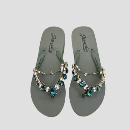 Tongs à Semelle Épaisse Et Chaîne En Strass Pour Femmes