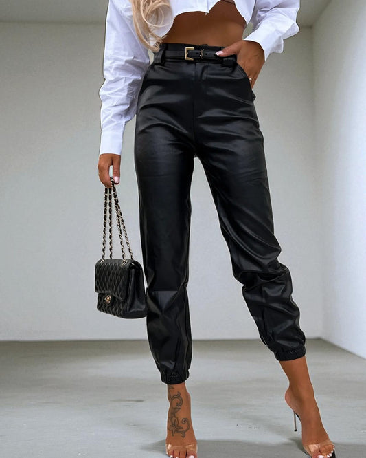 Pantalon En Cuir Décontracté