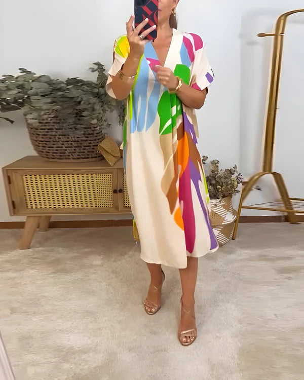 Robe Longue Fluide à Manches Courtes