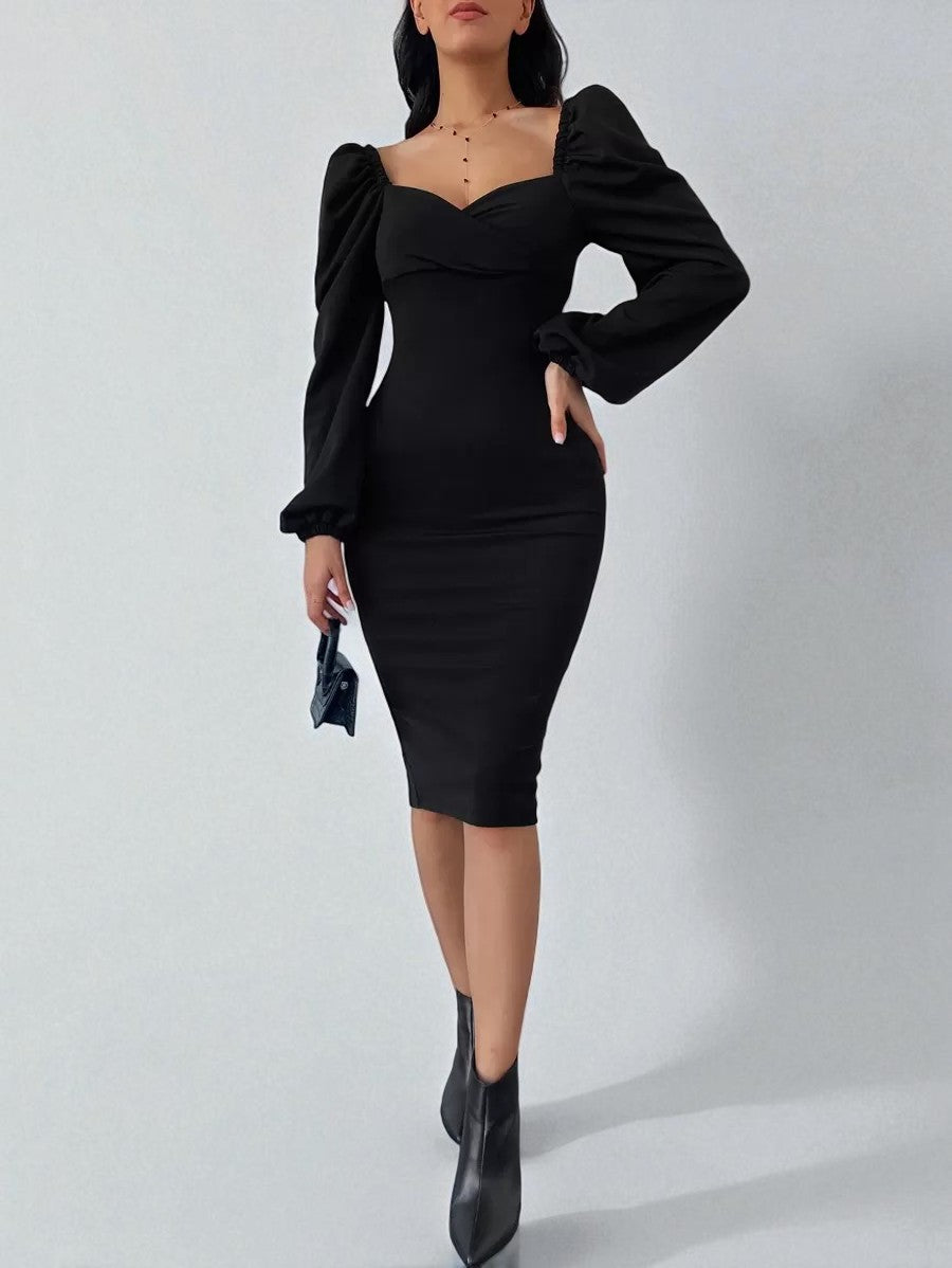 Robe Élégante à Manches Longues Et Taille Définie
