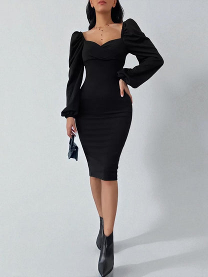 Robe Élégante à Manches Longues Et Taille Définie
