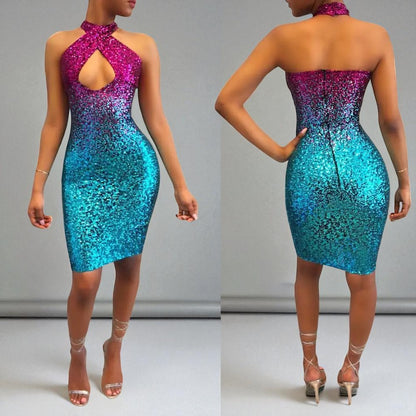 Robe Dos Nu à Paillettes Dégradées