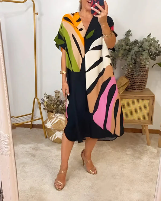 Robe Longue Fluide à Manches Courtes